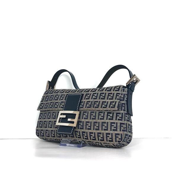 Vintage Fendi Zucchino Navy Blue FF Monogram Baguette Shoulder Bag - Picture 2 of 12